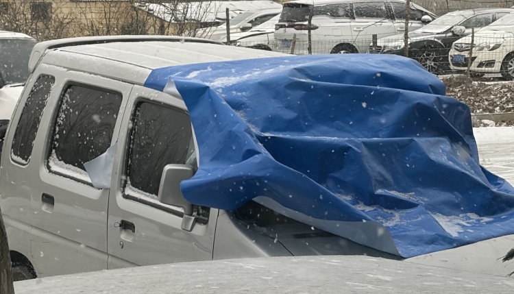 눈이 오는 날씨에 차량 덮개용 PE 타포린 적용